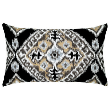 Ikat Diamond Onyx Lumbar Indoor/Outdoor Performance Pillow, 12"x20"
