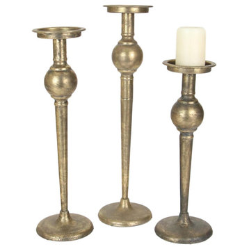 3-Piece Vintage Style Tall Antiqued Brass Candle Stick Set