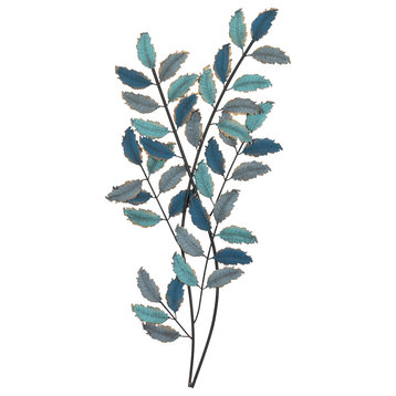 Blue Metal Traditional Floral Wall Decor, 15" x 32"