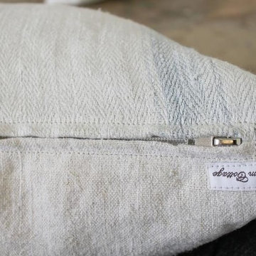 Pair of 19th Century Antique Linen Grain Pillows with Monograms