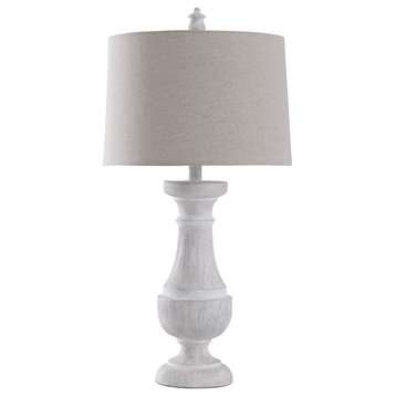 Quail Urn Table Lamp With Tapered Drum Shade, Weathered White
