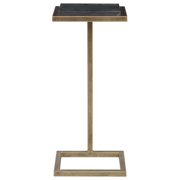 Aged Gold Finish With Marine Black Marble Accent Table