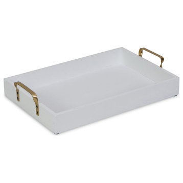 White Wooden Tray With Gold Handles