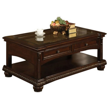 ACME Anondale Glass Top Coffee Table with Bottom Shelf in Cherry