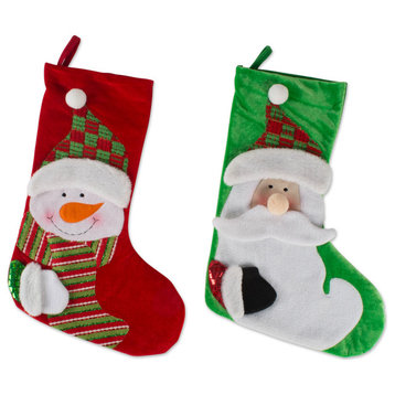 Santa And Snowman Stocking, Set Of 2