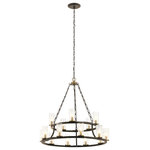 Kichler - Kichler Mathias 31" 15 Light 2 Tier Chandelier, Ribbed Glass, Bronze - The Mathias 31in. 15 light 2 tier chandelier features a simple rustic style in mixed finishes in Olde Bronze finish and clear ribbed glass. A perfect addition in several aesthetic outdoor environments, including traditional and rustic.