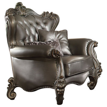 Acme Versailles Chair with 2 Pillows in Silver and Antique Platinum 56822