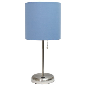 Limelights Stick Lamp With Usb Charging Port and Fabric Shade, Blue