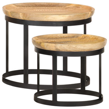 vidaXL Side Table Set of 2 Round Coffee Table End Sofa Table Solid Mango Wood