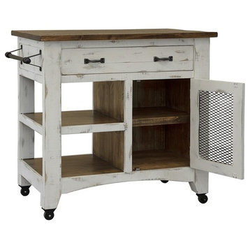 Greenview Solid Wood Kitchen Island, Distressed White, 39"