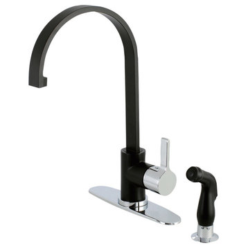 Gourmetier Single-Handle Kitchen Faucet w/Sprayer, Matte Black/Polished Chrome