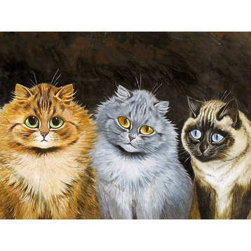 Tile Mural Three Charming Cats Louis Wain Pet Kitten Friend, 6"x8", Matte