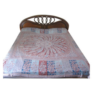 Mogul Interior - Jamawar Pashmina Bedspreads Paisley Medallion Blanket Throw Indian Bedding - Throws