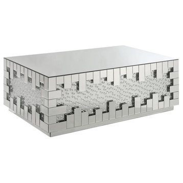 ACME Nysa Rectangular Glass Coffee Table in Mirrored and Faux Crystals