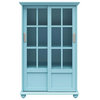 Classic Bookcase, 2 Sliding Doors With Window Pane Glass Front, Sea Blue