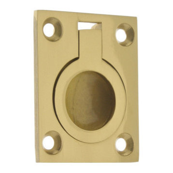 Genuine Solid Brass Flush Ring Pull, Polished Brass, No Lacquer