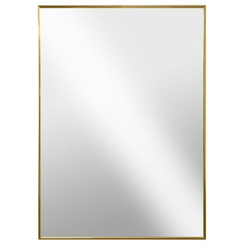 Modern Hanging Framed Wall Mounted Metal Mirror, Gold Glossed Aluminum, 26x38