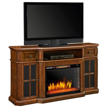 Electric Fireplace TV Stand, Windowpane Doors & Remote Control App, Aged Cherry