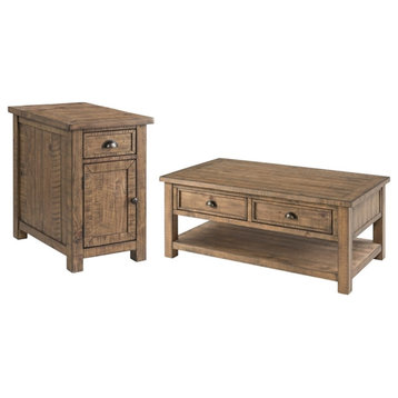 Home Square 2-Piece Set with 2 Drawer Coffee Table & Chairside Table in Natural