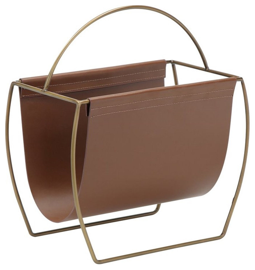 American Home Classic Blake Modern Metal and PU Magazine Rack in Brown ...