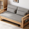 Solid Wood Multi-Function Sleeper Sofa, Beech Walnut Fog Gray - Coconut Palm Cushion Sofa Bed 54.3x30.9 - 76.8x31.1