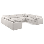 Meridian Furniture - Indulge Upholstered Modular U-Shaped Sectional, Cream, 8-Piece: 4 Armless Chair, 4 Corner Chair, Down Stuffed Linen Textured Fabric - Experience ultimate comfort and style with our cream linen textured fabric Indulge Sectional. The luxurious linen texture of the fabric will elevate the aesthetic of any room. This sofa provides ample space for you to relax while its modular build offers the option of unlimited configurations. Whether you're looking to add a stylish element to your living room or a comfortable seating option to your bedroom, this sofa is the perfect choice.