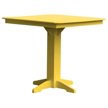 Poly Lumber 44" Square Bar Table, Lemon Yellow, With Umbrella Hole