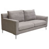 Loose Back Loveseat, Grey Polyester Fabric With Polished Silver Metal Leg