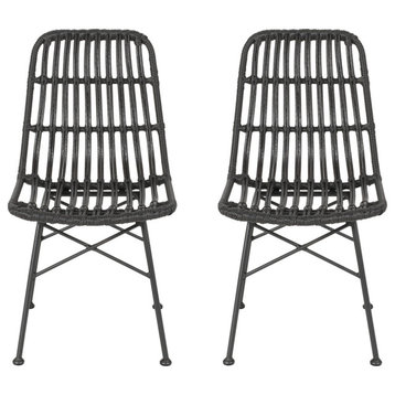 Silverdew Indoor Wicker Dining Chairs, Set of 2, Gray, Black