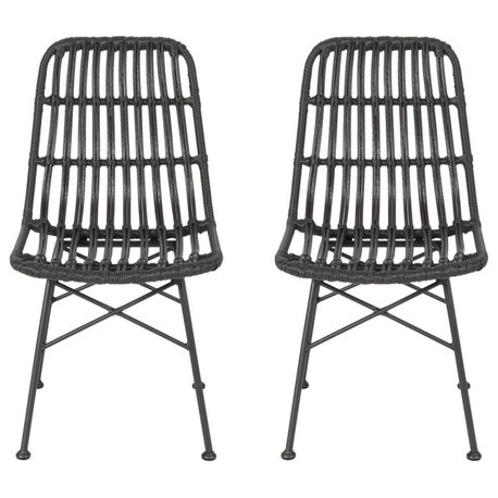 Silverdew Indoor Wicker Dining Chairs, Set of 2, Gray, Black