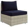 Repose Sectional Sofa Outdoor Wicker Rattan Armless Chair, Light Gray/Navy