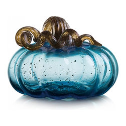 Glitzhome - 6.69"D Blue Glass Pumpkin - Decorative Objects And Figurines
