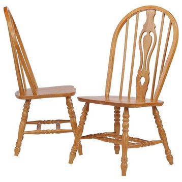 Pemberly Row 18" Traditional Solid Wood Dining Side Chair in Oak (Set of 2)