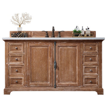 Providence 60" Single Vanity Cabinet, Driftwood w/ 3 CM Carrara Marble Top