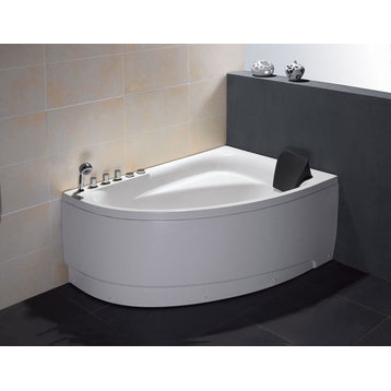 5' Single Person Corner White Acrylic Whirlpool Bath Tub, Drain On Left