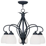 Livex Lighting - Brookside Chandelier, Black - Melding the casual elements of wrought iron with a sweeping Art Deco influence, the transitional Brookside collection is at home in the city or the country. The soft, rounded lines are contrasted nicely by the rich black finish. This design delivers an "uptown" look with laid-back practicality