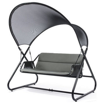 Greemotion Sandor Outdoor Metal Swing with Canopy Sun Shade in Black