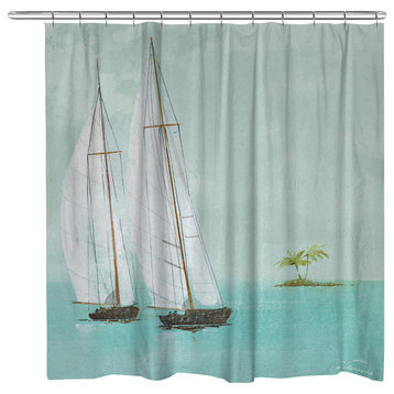 Tropical Sailboats Shower Curtain