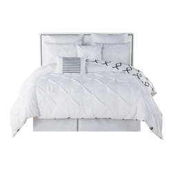 Esy Pintuck Reversible White 8-Piece Queen Comforter Set - Comforters And Comforter Sets