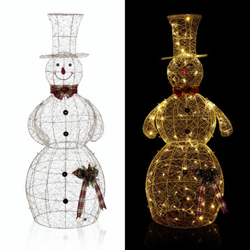 Gold Wire Snowman Décor with Warm White LED Lights, 28"l X 18"w X 71"h (Extra La