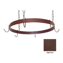 Round Pot Rack with Hooks And Chains - Aged Iron - Pot Racks And Accessories