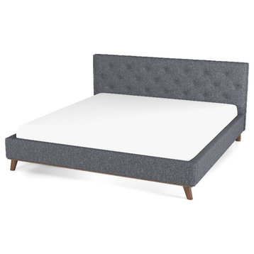 Davlon Mid Century Modern Gray Fabric Upholstered King Platform Bed