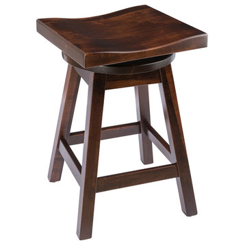 Rustic Swivel Saddle Stool, Maple Wood, Rich Tobacco, Counter Height, 24"