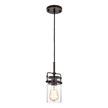 1-Light Oil Rubbed Bronze Pendant With Glass Jar Sconces