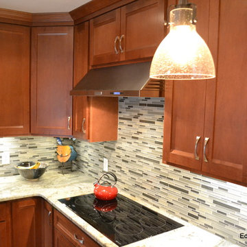 Traditional Kitchen with Glass Backsplash