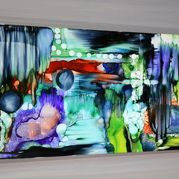 Escape - Fun, Abstract Colorful Painting, Red, Green, Teal, Pink Metal Wall Art