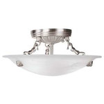 Livex Lighting - Oasis Ceiling Mount, Brushed Nickel - This ceiling mount features contour lines and a bowed profile. With an understated design, this piece is perfect for any space in your home. Featuring a white alabaster glass and brushed nickel finish, this fixture will effortlessly blend with your existing d�cor.