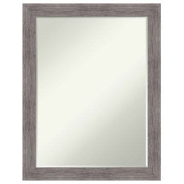 Pinstripe Plank Grey Narrow Petite Bevel Bathroom Wall Mirror 21.5 x 27.5 in.