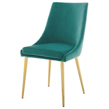 Modern Dining Room Side Dining Chair, Velvet Fabric Metal Steel, Aqua Blue