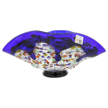 GlassOfVenice Murano Millefiori Art Glass Wavy Bowl - Blue